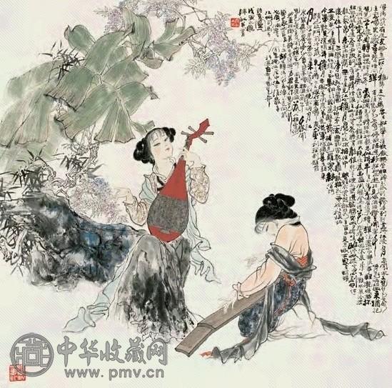 韩敏 1998年 琵琶行记 立轴 设色纸本