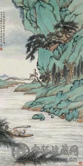 黄山寿 夜游赤壁图 轴 青绿纸本