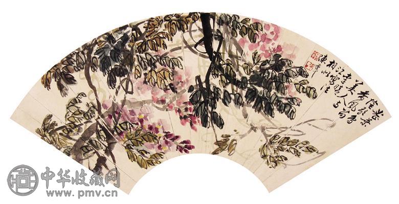 陈半丁 紫藤 扇面 设色纸本