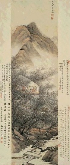 清 明俭 幽谷晨读 轴
