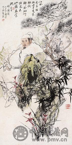 王明明 1985年作 太白醉酒图 立轴 设色纸本