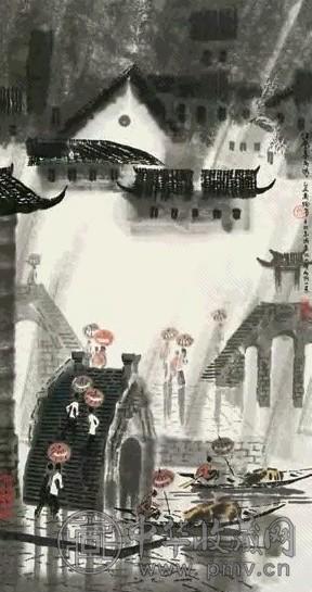 徐希 1985年作 江南喜雨图 立轴 设色纸本