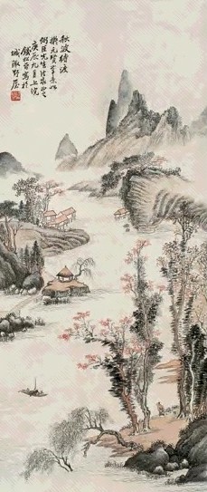 钱松嵒 庚辰(1940年)作 山水 立轴 设色纸本