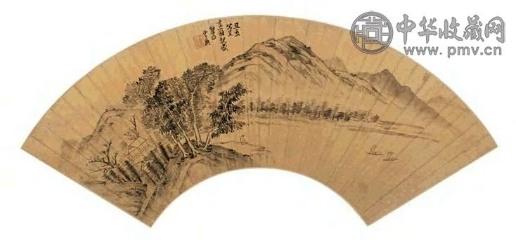 张庚 山水 扇面 水墨金笺